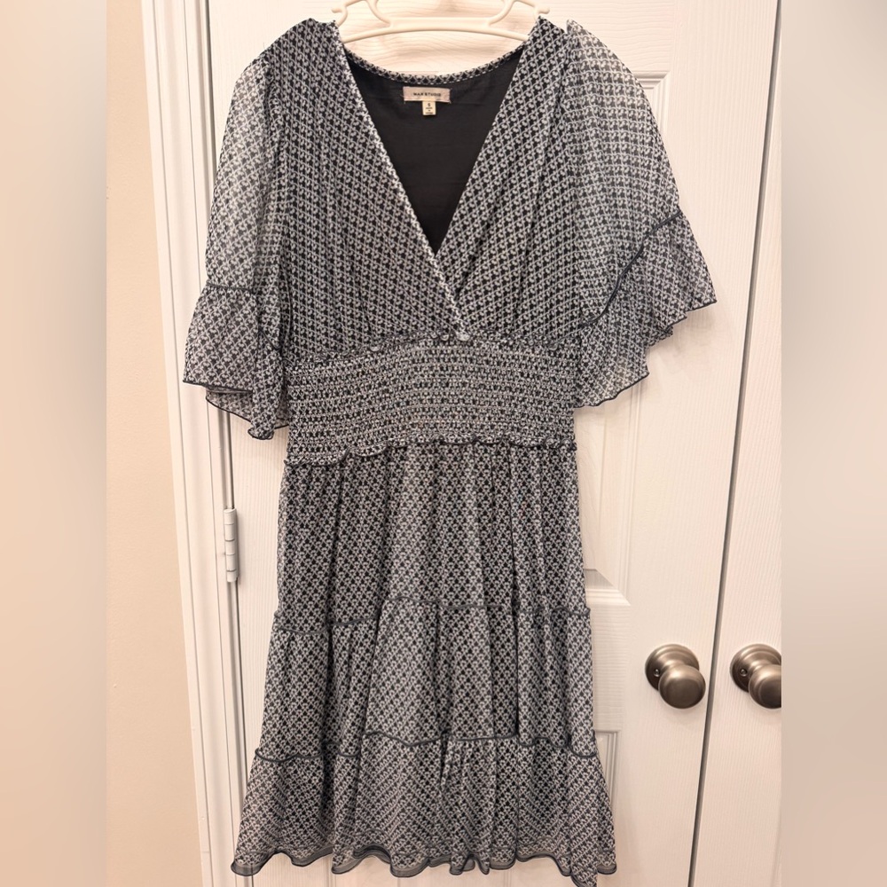 Max Studio Navy/White Pattern Dress Size S